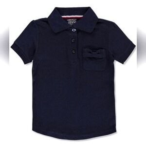 French Toast Girl's Knit Polo With Bowed Pocket-Navy